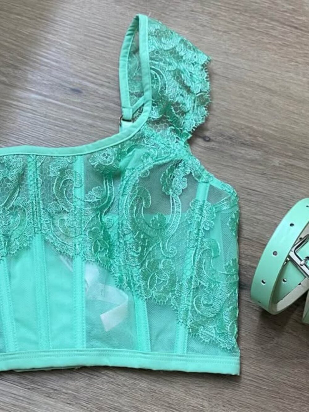 Victoria’s Secret Dream Angels Mint Green Lace Corset Top & Belt Set – XS